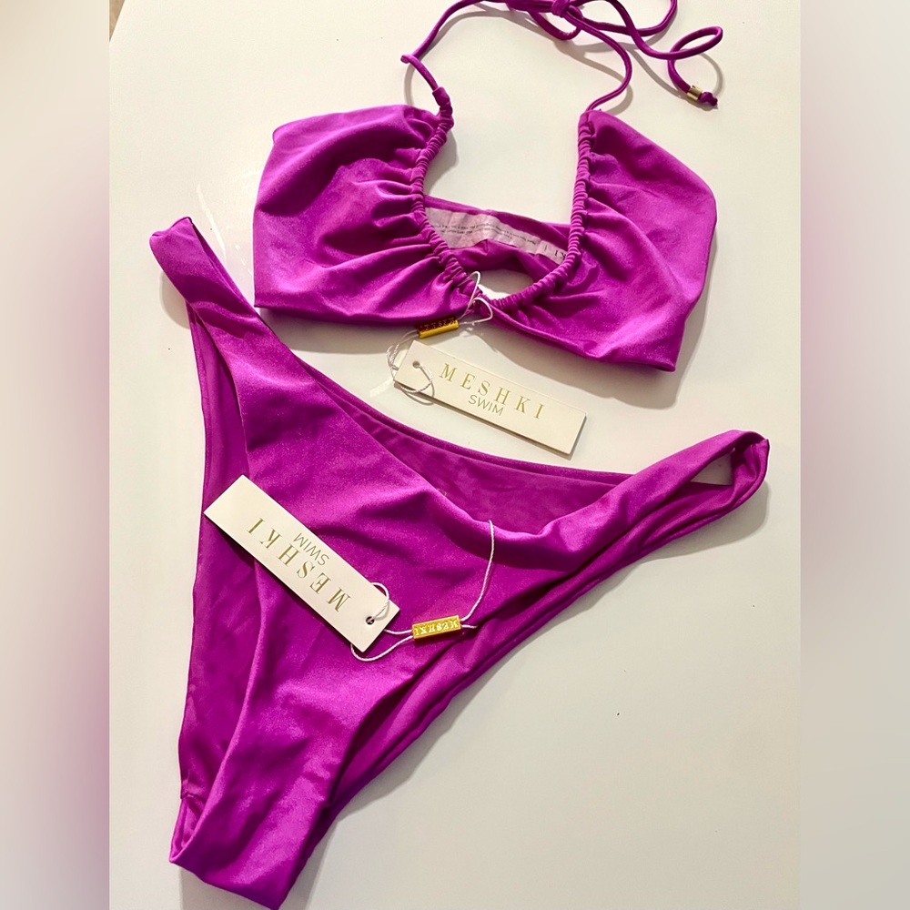 NWT Meshki Andie Ruched String Side Bikini Briel Swimsuit Size XL - Picture 7 of 8